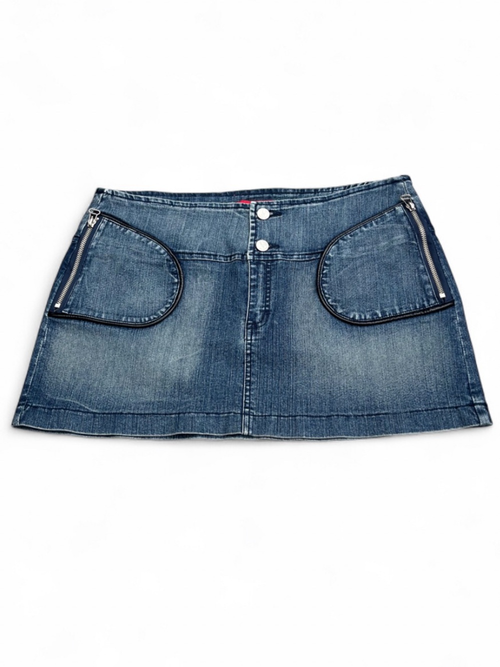 Ok! Vintage Y2K size 30 Denim Mini Skirt with Front Zip Pockets - Blue